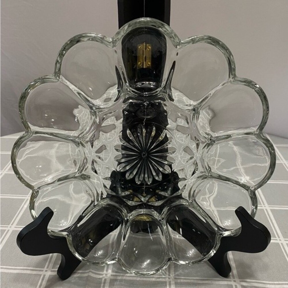 Vtg Anchor Hocking Prescut Clear Glass Holds 12 Deviled Eggs Relish Tray Platter